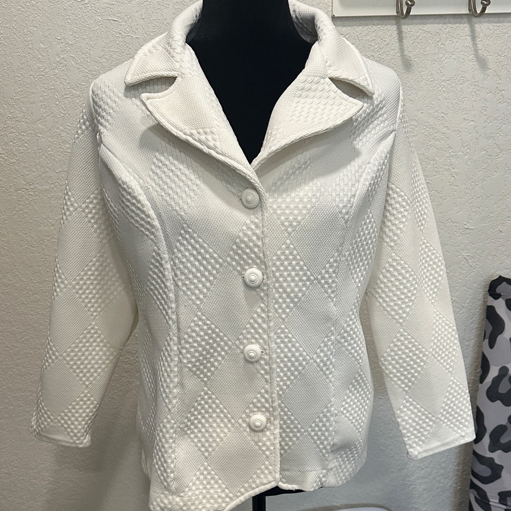 Vintage Off White Textured Polyester Blazer Large